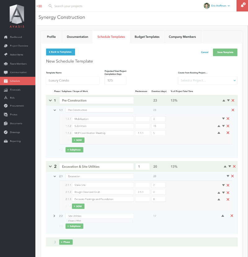 AVASIS custom schedule template